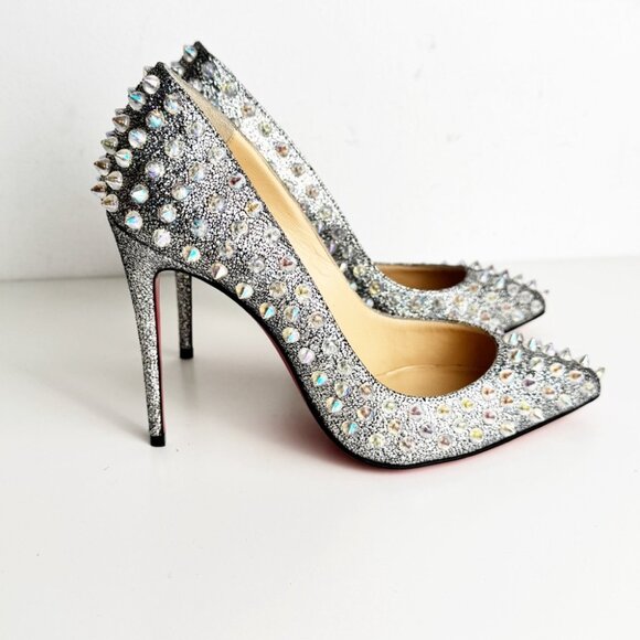 New CHRISTIAN LOUBOUTIN Nappa Mica Follies Spikes 100 Pumps Silver size 36 - Picture 4 of 10